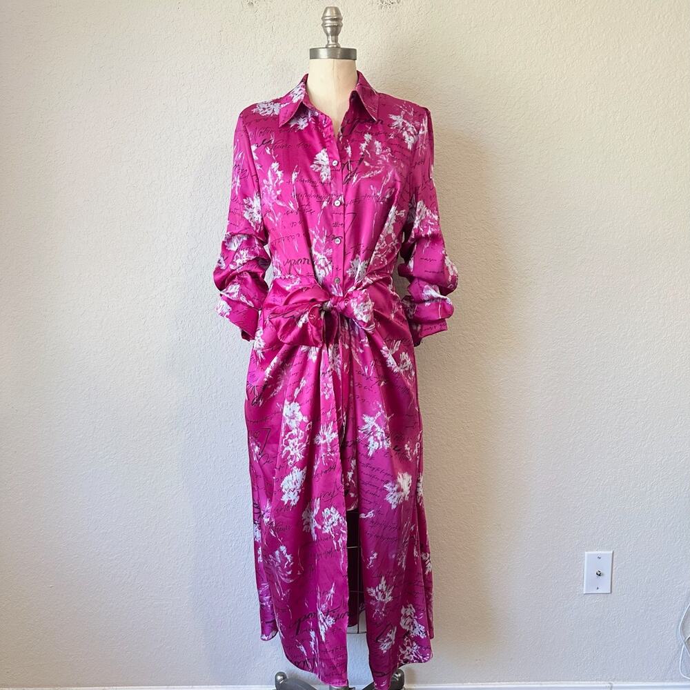 CINQ A SEPT Jacey Dress Plum Radish Floral Warm Carnation Hi-Low NWT